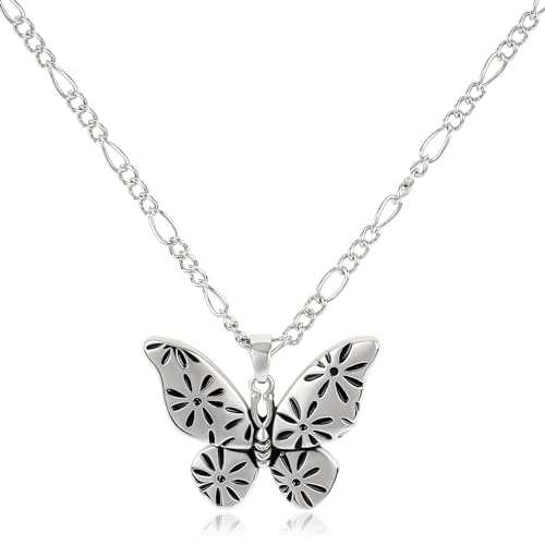 Vintage Silver Butterfly Necklace for Women 14K White Gold Plated