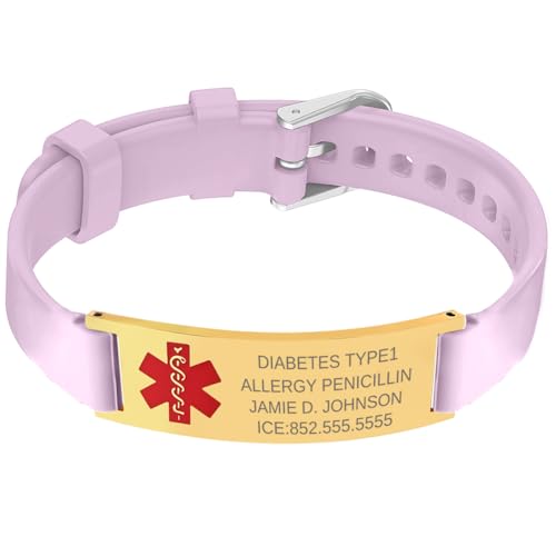 Personalized Medical Alert Bracelet for Woman - Customized Silicone Stainless Steel ID Bracelets Engraved Medic Info, Emergency Awareness Medic ID Bracelet for Autism Allergy Diabetic Epilepsy