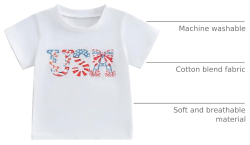 Image of Kids Toddler Girls 4th of July T-Shirt Coquette Bowknot Patriotic USA 250 American Flag Independence Day Top