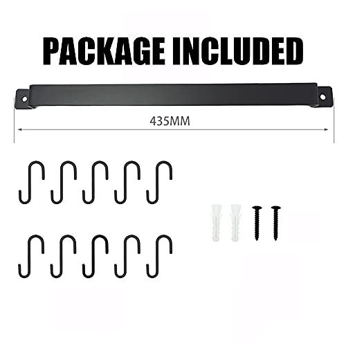 Ysislybin Keukenhaak rail zwart voor keukengerei, keukenrail met 10 haken en 2 schroeven, keukenrail koolstofstaal 43 cm - Image 5