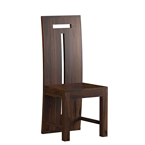 Image of T-Poster Wooden Dining Chairs Set of 2 for Kitchen & Dining Room, Two Seats, Solid Sheesham Wood, Walnut Finish