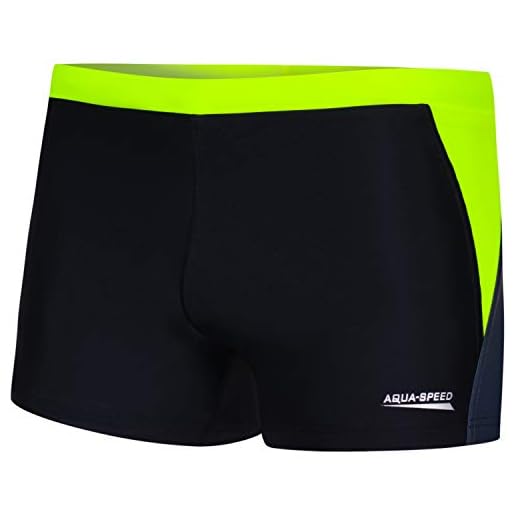 Aqua Speed Badehose Herren Junge + gratis eBook | Schwimmhose | UV Kastenbadehose | Strand Badebekleidung | Dario, Gr. S, 138 Black Grey Fluo Yellow