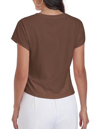 Image of HOTIAN Womens Cap Sleeve T Shirts 2026 Tie Waist Wrap Tops Crew Neck Blouses Casual Loose Work Business Dressy