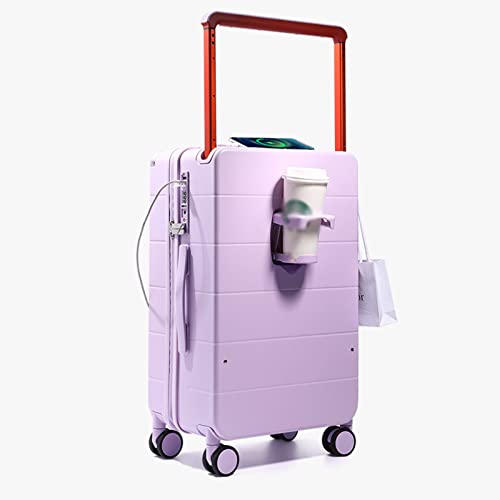 Luggage, USB Interface Multifunctional Rechargeable Wide Trolley Case with Swivel Wheels, Suitcase (Purple 35 * 25 * 61)2