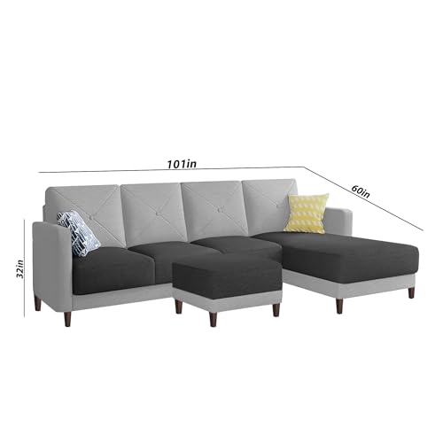 Image of Baloney RHS 6 Seater L Shape Sofa Set with Center Table for Living Room (Black Grey Fabric) Premium Fabric Sofa