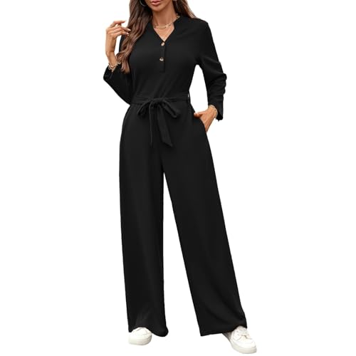 Combinaison femme couleur unie ample et confortable à taille haute