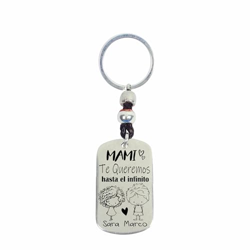 RINCON DEL ARTESANO HECHO A MANO MALAGA Llavero Personalizados con Nombres 1, 2 o 3 Niños Fabricado en Zamak Baño Plata. Regalo Día de la Madre. Modelo Mami Niño P