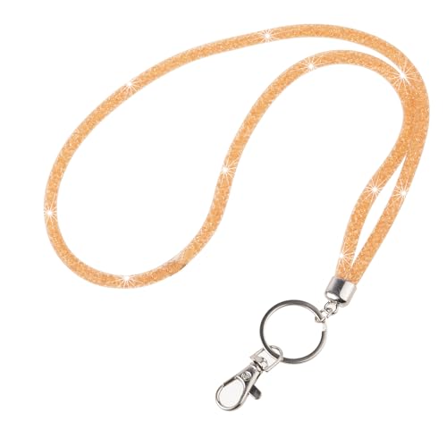 Neobling Fashion 34.8'' All Round Crystal Neck Strap Lanyard,Retractable Bling ID Badge Holder,Rhinestone Necklace Work Name Badge Reel Clip For Women,Won't Get Hair Caught(1PC,White) (Champagne)