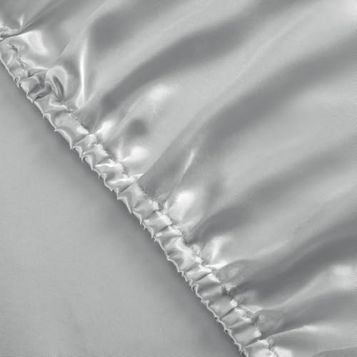 Image of SiinvdaBZX 3-Piece Set Satin Full Fitted Sheet & 2 Pillowcase, Silver Grey Silky Soft Fitted Bottom Sheet, Wrinkle Free, Fade Resistant, Deep Pocket Bed Sheet (Deep Up to 15 inch)