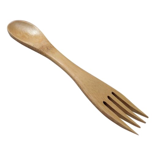 BEBEMOKO 5 Pcs Bamboo Spork Forks Spoon Set for Boys and Girls' Lunch Box Accessories