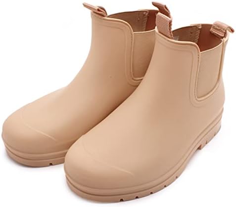 RainySeason Women's Chelsea Rain Boots - Stylish and Durable Waterproof Lug Sole Mid Heel Pull On Ankle Boots for Casual Outdoor Wear, Size 8, Khaki