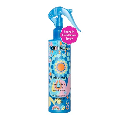 amika hydro rush intense moisture leave in conditioner spray - frizz-reducing detangling spray - hydrating hair care infused with hyaluronic acid squalane + polyglutamic acid (200 ml)