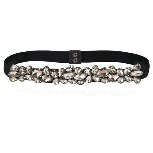 Women Rhinestone Belt Crystal Sparkly Dress Belts Thin Elastic Waist Belts for dressy Lady