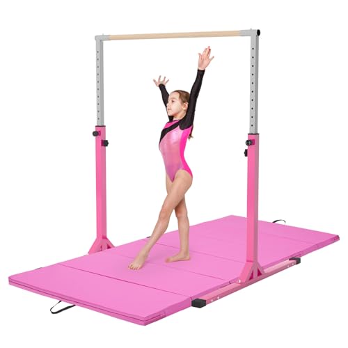 Oneofics Gymnastics Bar with Mat, Adjustable Heights Gymnastic Horizontal Bar and 2