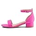 K KomForme Girls Sandals Low Heels Dress Pump Ankle Strap Open Toe Wedding Party Shoes, Size 2 Big Kid, Hot Pink