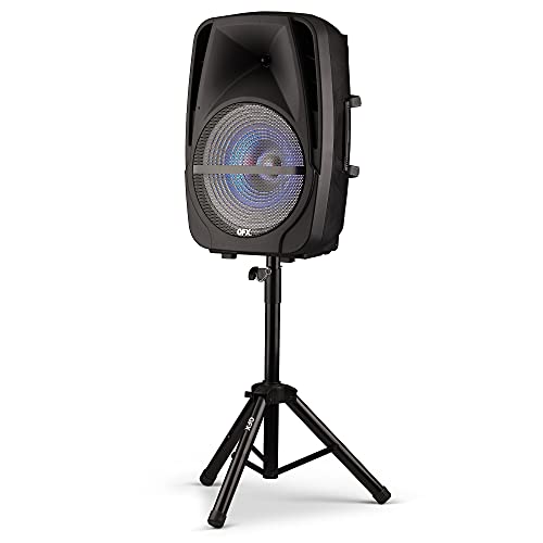 Qfx Pbx-61161 15" Portable Party Speaker With Wireless Microphone & Stand, Black #TOP2