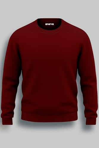 Image of Amazon Brand - Anarva Men's Cotton Sweatshirt | Regular Fit Winter Pullover for Men | Casual Crew Neck Full Sleeve Sweatshirt for Everyday & Outdoor Wear
