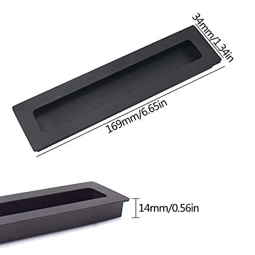 Jicyor Recessed Flush Door Pull Handle 2 Pack Rectangle Black Flush Recessed Pull Handle with Screws Brushed Aluminum Alloy Handles Hidden Pull Handles for Door Cabinet or Drawer (Black) - Image 2