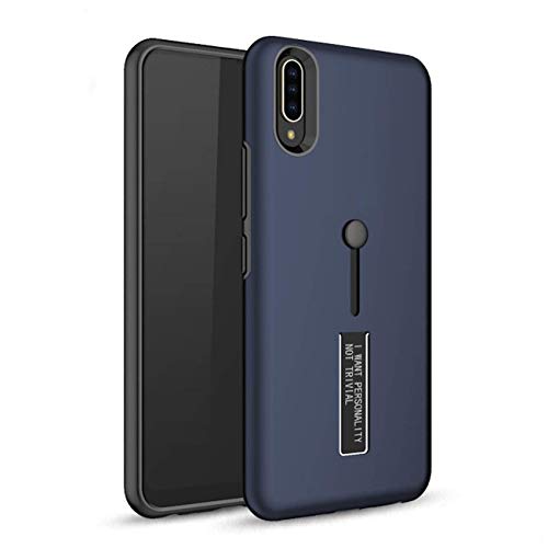 Image of Heartly Matte Finish Shockproof Dual Layer TPU + PC with Stand & Finger Holder Case Cover for Samsung Galaxy A70s / A70 - Blue