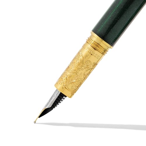 Image of Ferris Wheel Press, Bijou Fountain Pen, Catnip Cafe, Double Gold Plated, Snowfall Lacquer Finish, Two-Tone Steel Nib, Emerald Green, Medium