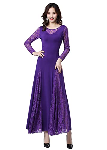 Female Ballroom Dance Lace Dress Long Skirt Modern Dance Big Swing Dress Waltz Dance Costume...
