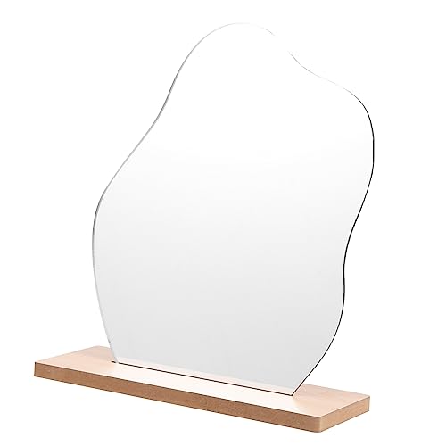 BIUDECO Irregular Aesthetic Tabletop Makeup Mirror with Wooden Stand Durable Lightweight Design for Bedroom Office Dressing Table High Definition Surface for Daily Use