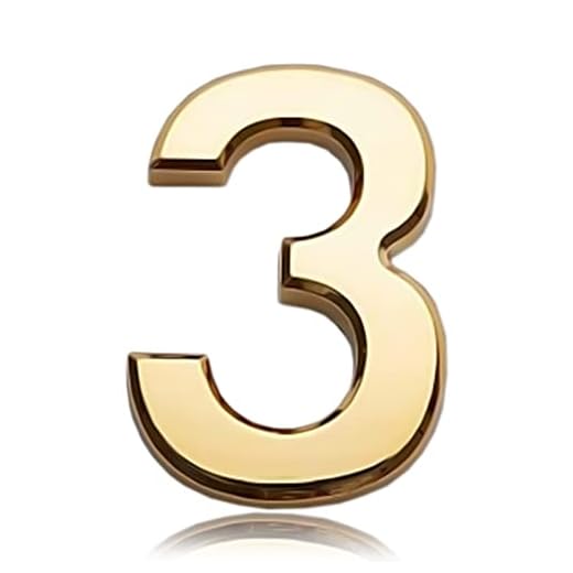 3 Inch Front Door Numbers, 3D Self Adhesive House Numbers Plaques Waterproof Mailbox Signage DIY Chrome Polished Address Numbers Sign for Home Office Hotel Apartment Door Room Wall, Gold (3)