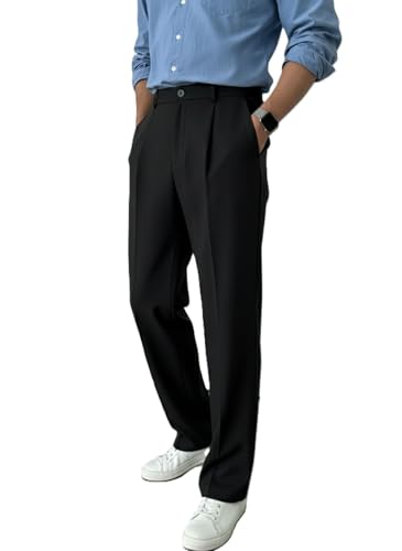 Image of INDICLUB Men's Pleated Dress Trousers, High Waist, Straight Leg, Business Casual Pants