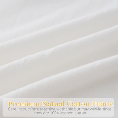 Shabby Off White Ruffle Pillow Shams Standard Size Set of 2, Washed Cotton Farmhouse Pillowcases Pillow Cover 26"x20" White