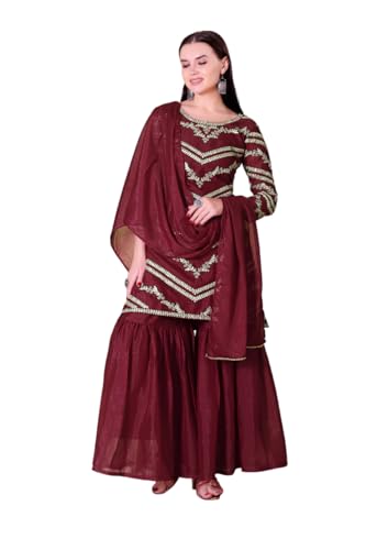 Image of Xomantic Fashion Womens Pink Color Georgette Silk Eid Collection Kurta sharara Dupatta Set