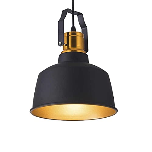 Suspension luminaire industrielle noire et dorée E27 pour plafond salon et chambre