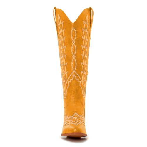 Image of Uillnoodu Wide Calf Cowboy Boots Women Knee High Tall Western Cowgirl Boots Adjustable Lace Up Plus Size Comfortable 2-Inch Heel