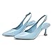 Elisabet Tang Women's Kitten Heel Slingback Low Pumps 3 Inches Stiletto Pointed Closed Toe Elegant Dressy Bridal Wedding Party Shoes Blue 7