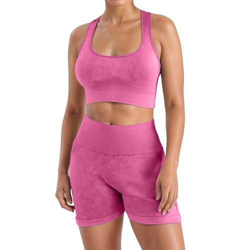 Chandal Mujer Completo Conjunto Deportivo Mujer Gimnasio Chándal Sujetador Deportivos de Tejido Elástico y Shorts Con Pliegues para un Estilo Casual Ideal para Sesiones en el Gimnasio