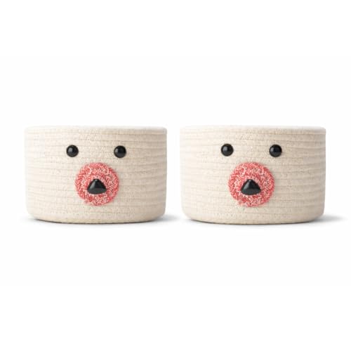 Image of Teddy Eco-Friendly Cotton Rope Basket Set of 2 (6x6 Inch) - Remote Holder for Living Room & Remote stand for Table, Makeup organisers, Jute Planter Basket & Jute Pots for Plants (White - Combo)
