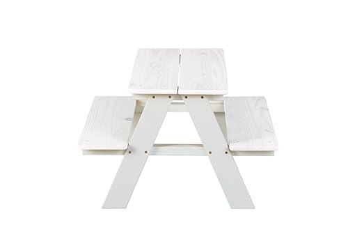 Salon pour enfants blanc laqué table avec 2 bancs en bois