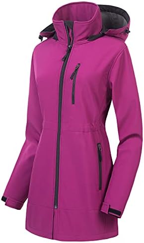 CREATMO US Womens Casual Waterproof Mid-Length Trench Coat Softshell Tactical Waterproof Fall Jacket Purple M