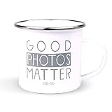 Lens-Aid Tassen für Fotografen, Premium Emaille-Tasse mit Edelstahlrand (Good Photos Matter)