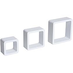 Estanterias Cuadradas Blancas HOMCOM Juego de 3 Cubos Estantes de Pared Estantería para Libro CDs Baldas Flotantes Decorativo Blanco