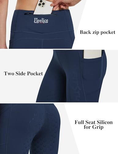 Fitst4 Sports Women'S Winter Full Seat Riding Tights Fleece Lined Horse Riding Pants Silicon Grip Horseback Equestrian Breeches Pockets Dark Blue Size M thumb #1