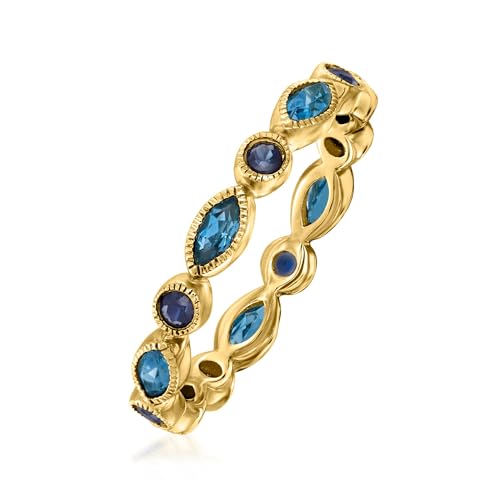 Pure Collection by Ross-Simons 0.70 ct. t.w. London Blue Topaz and .30 ct. t.w. Sapphire Geometric Eternity Band in 14kt Yellow Gold2