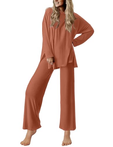 Ekouaer Lounge Sets for Women Long Sleeve Pajamas Fall Loungewear Soft Comfy Pjs Two Piece Travel Outfits Set