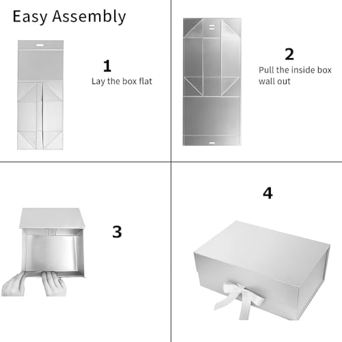 Image of Awestuffs Premium Silver Gift Boxes for Gift Packaging, Reusable Decorative Gift Boxes (23 x 16 x 10 cm) for Hampers, Weddings, Birthdays, Festivals & Corporate Gifts (Pack of 6)