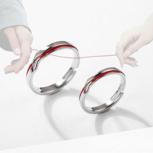 Engagement Rings Sterling Silver, Wedding Rings for Couples Set Red Red Line Pattern Birthday Gift Ring2