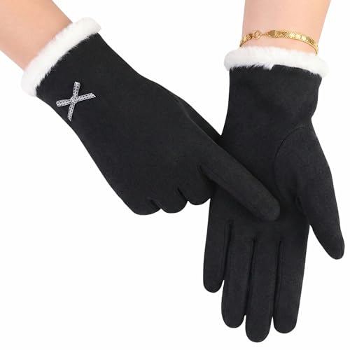 Image of Kraptick Women's Winter Woolen Gloves-Premium Thermal Fleece Lined Touchscreen Hand Warmer Gloves for Cold Weather, Cycling & Driving Soft Fur Cable Knit Elastic Mittens (Free Size, butterfly)(Gray)-8