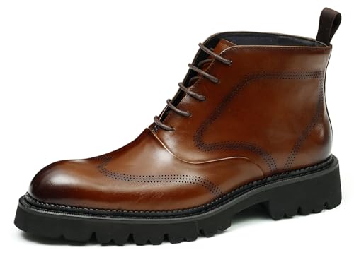 Santimon Men's Dress Casual Oxford Boots - Genuine Leather Wingtip Brogues Chelsea Ankle Boots for Wedding, Business & Formal Wear