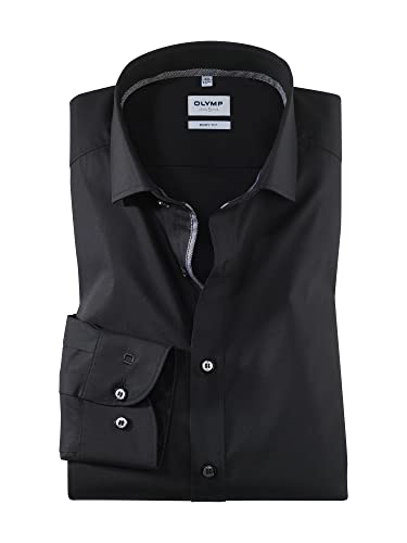 OLYMP Level 5 Body Fit Langarmhemd | Uni Schwarz | Royal Kent Kragen | Gr. 38