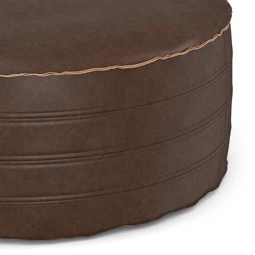 SIMPLIHOME Brody 30" Wide Pouf in Distressed Camel Brown Faux Leather by SIMPLIHOME - Used condition - Image 6