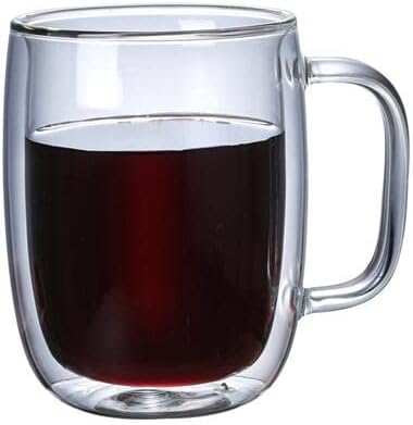 ダブルウォール グラスカップ 350ml/500ml 二重構造 耐熱ガラス マグカップ グラスカップ ティーカップ タンブラー 透明コーヒーカップ おしゃれ 保温 保冷 エスプレッソ カクテル ドリンク お茶 コーヒーカップ 取っ手付 食器 オフィス 家用 プレゼント (500ml)