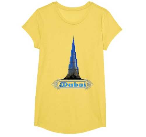 Burj Khalifa Dubai United Arab Emirates, Funny Dubai UAE T-Shirt, Girls, Lemon Yellow, Large